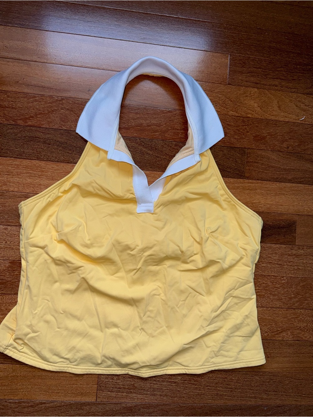 Lands' End Yellow Halter Swim Top with White Collar